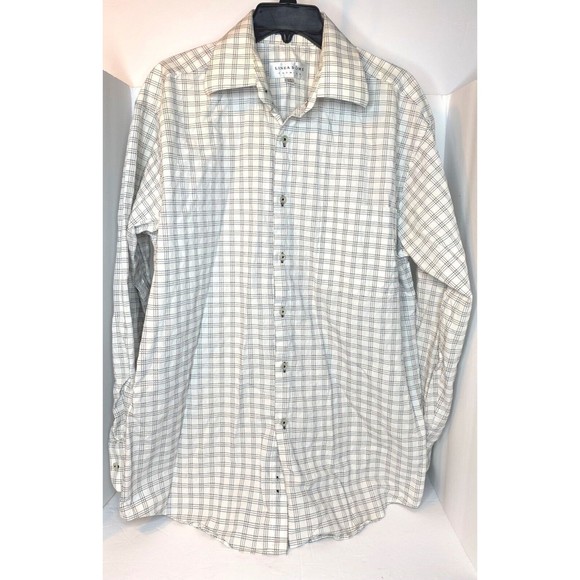 Linea Dome Chemise Men’s Large 16.5”  Gray Plaid LS Button Down Collared Shirt - Picture 1 of 16